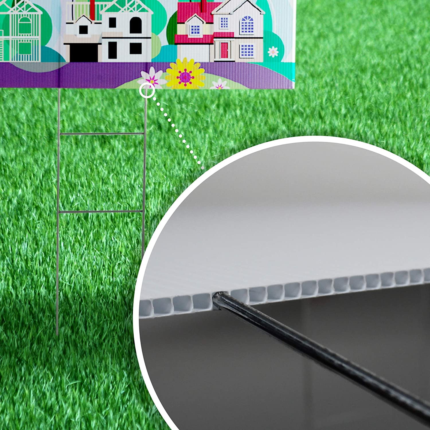 Flaggo - Blank Yard Sign and H-Frame Ground Stake Sign Holder Set, White, 18 x 24 Inches, 3-Pack (5500)