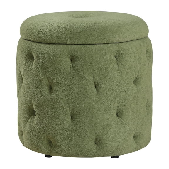 Erindale Round Storage Ottoman in Moss Green Fabric