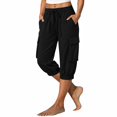thumbnail image 7 of WGRFFH Womens Cargo Capri Pants,High Waist Knee Length Shorts,Cuffed Wide Leg Hiking Pant,Loose Fit Travel Lightweight with Pockets,Drawstring Elastic Waist for Casual and Streetwear Black S, 7 of 7