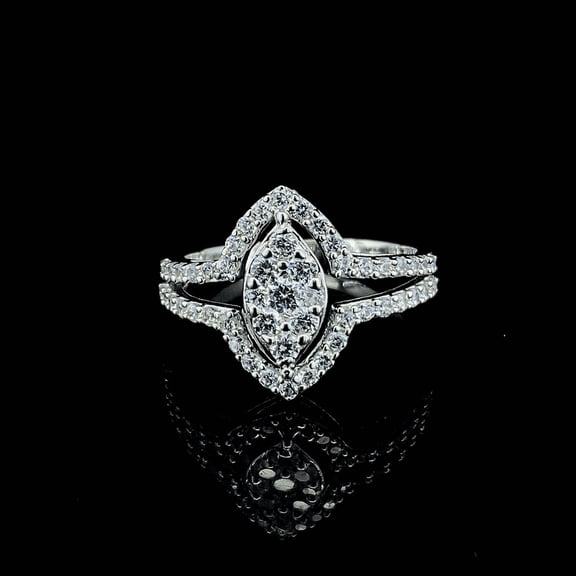 Marquise Shape Composite Lab Grown Diamond Women Bridal Ring in Sterling Silver | | White Gold Plated