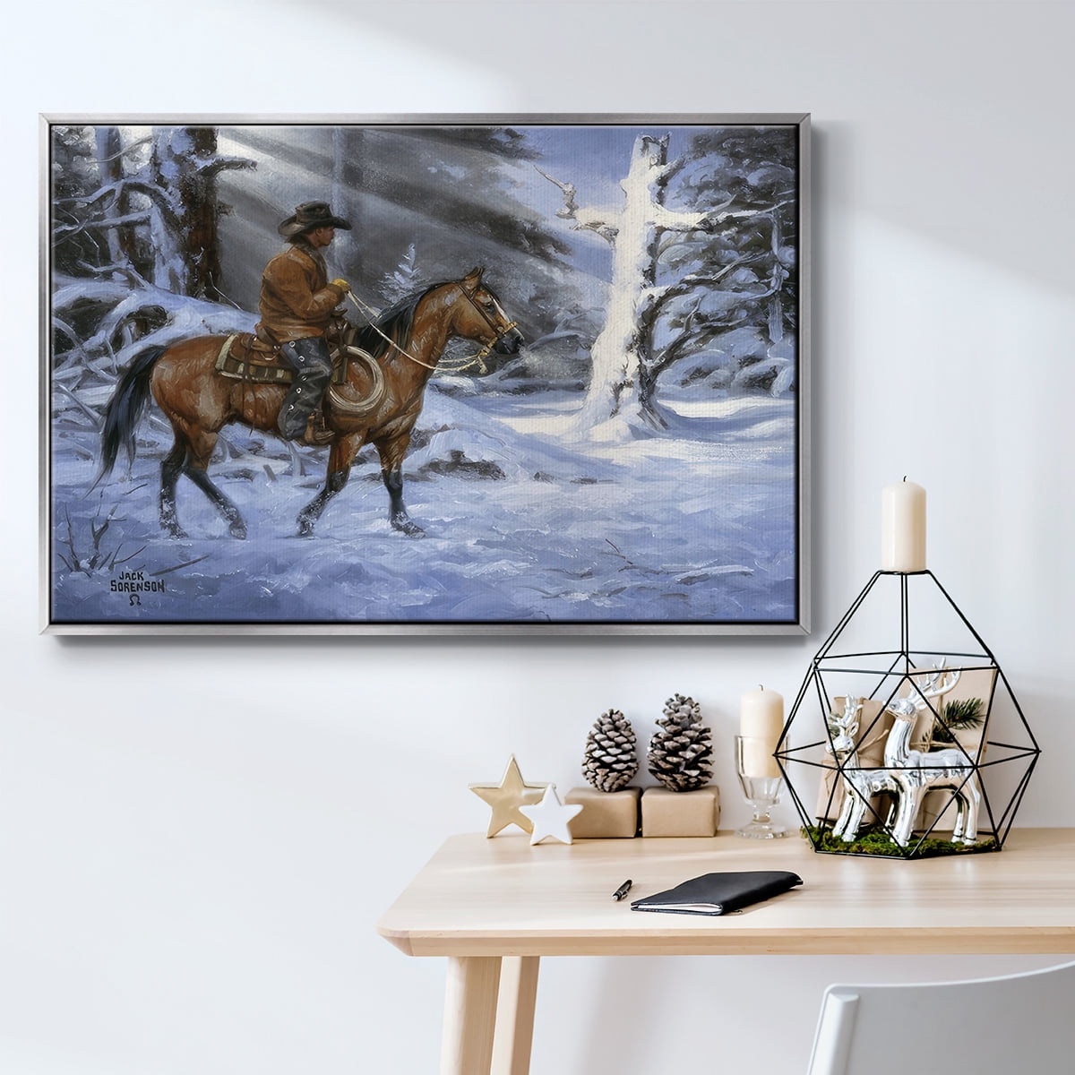 Silent Night, Holy Night - Framed Gallery Wrapped Holiday Canvas - 25 x 37 - Silver Frame