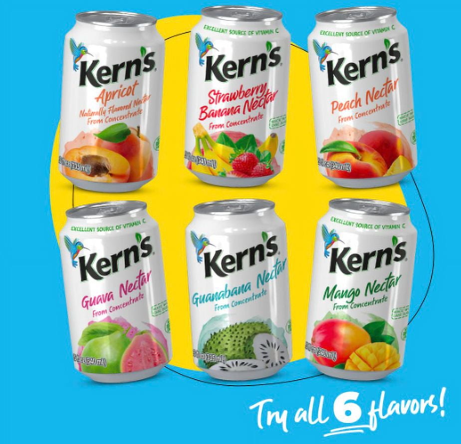 Kern’s-Guava Juice Nectar- Guava Nectar Made with Fresh Fruit Puree - Tropical Fruit Juice Concentrate for Smoothie Mix, Cocktail Mixers & Kids Drinks & Beverages - 11.5oz, 24 Pack Canned Drinks