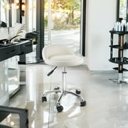 Saloniture Rolling Hydraulic Salon Stool with Low Backrest - Adjustable Swivel Chair for Spa, Shop, Salon, Massage, or Medical Office, Cream