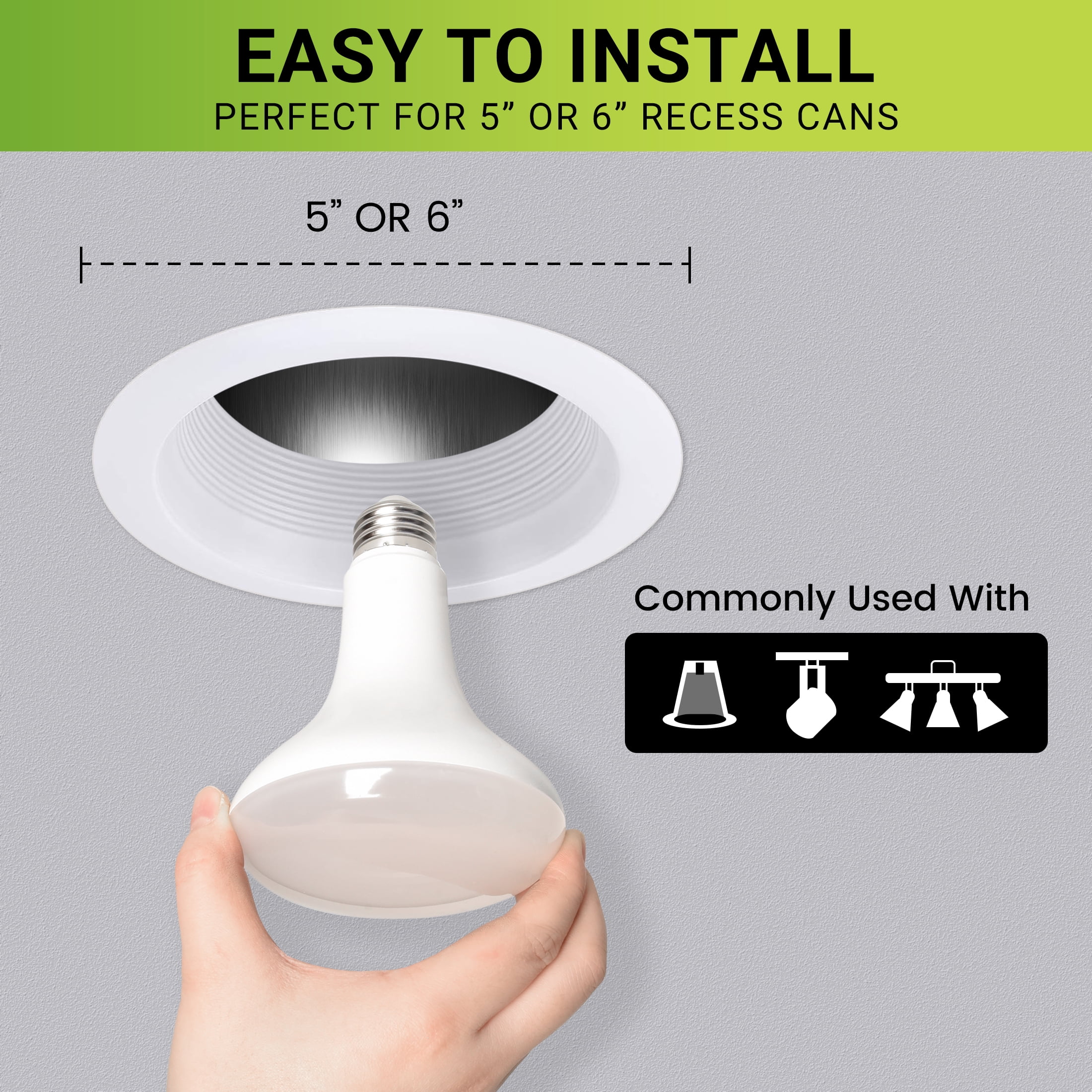 Green Watt BR30 LED Flood Light Bulbs, 8-Watt (50W Equivalent), Soft White, E26 Base, Dimmable (24-Pack)