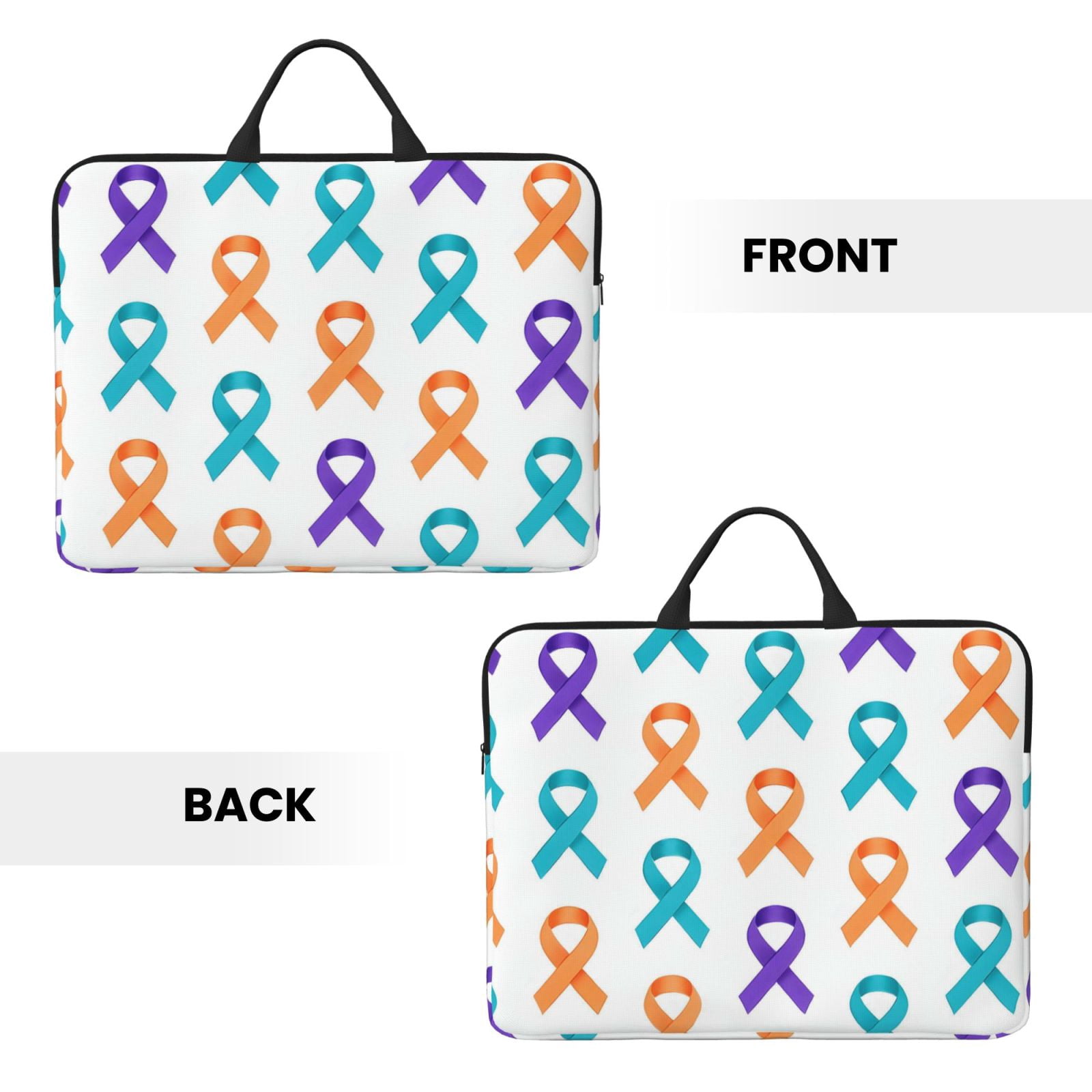 Laptop Sleeve Bag For Women Men 14inch Waterproof Durable Protective Computer Carrying Cover Handle Laptop Case Bag Cancer Awareness Ribbon Pattern - Modern Grid