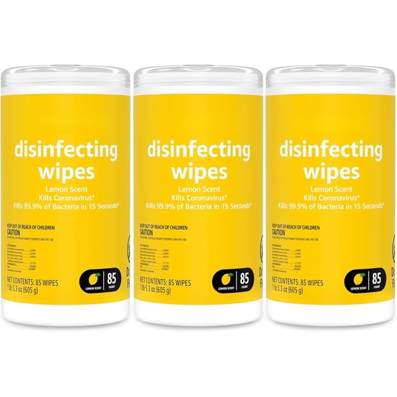Disinfecting Wipes, Lemon Scent, Sanitizes/Cleans/Disinfects/Deodorizes, 255 Count (3 Packs of 85)