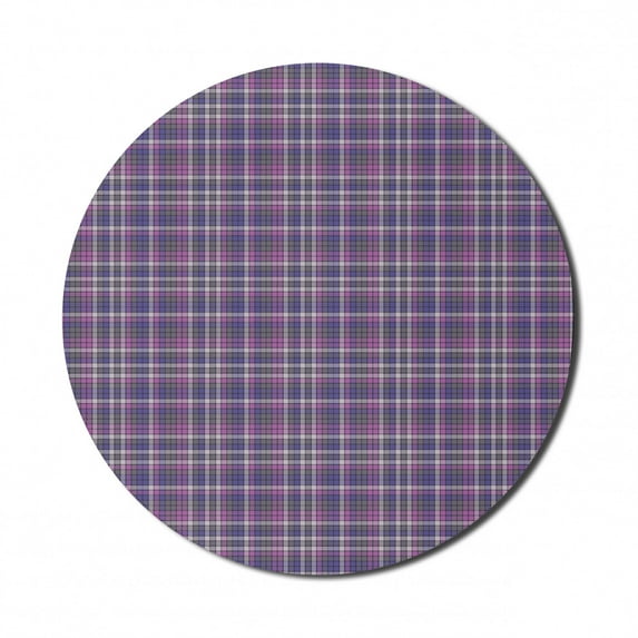Plaid Mouse Pad for Computers, Illustration of Checkered Inspired Design, Round Non-Slip Thick Rubber Modern Gaming Mousepad, 8" Round, Violet Blue Pale Fuchsia, by Ambesonne