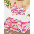 thumbnail image 3 of GYRATEDREAM Girl's 3 Piece Swimsuit Summer V Neck High Waisted Bikini Sets with Drawstring Cover Up Skirt Swimwear for 9-10Y Red, 3 of 7