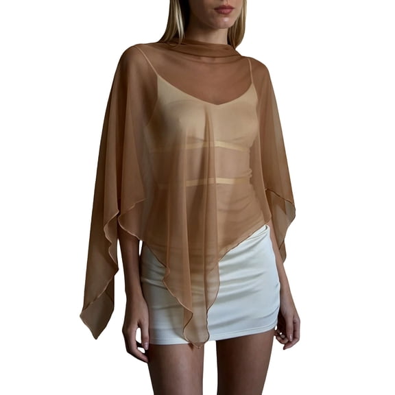 Womens Dressy Tops Poncho Chiffon Blouses, Asymmetrical Lightweight Flowy Shirt, Chiffon Cape Shawl and Wraps for Women, Soft Capelet for Evening Dress, Wedding Capes Cover-Up