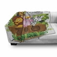 thumbnail image 3 of Zoo Soft Flannel Fleece Blanket, Cartoon Style Pattern of Several Happy Animals of Zoo Fresh Plants Grass Trees Cheerful, Cozy Plush for Indoor and Outdoor Use, 70" x 90", Multicolor, by Ambesonne, 3 of 6