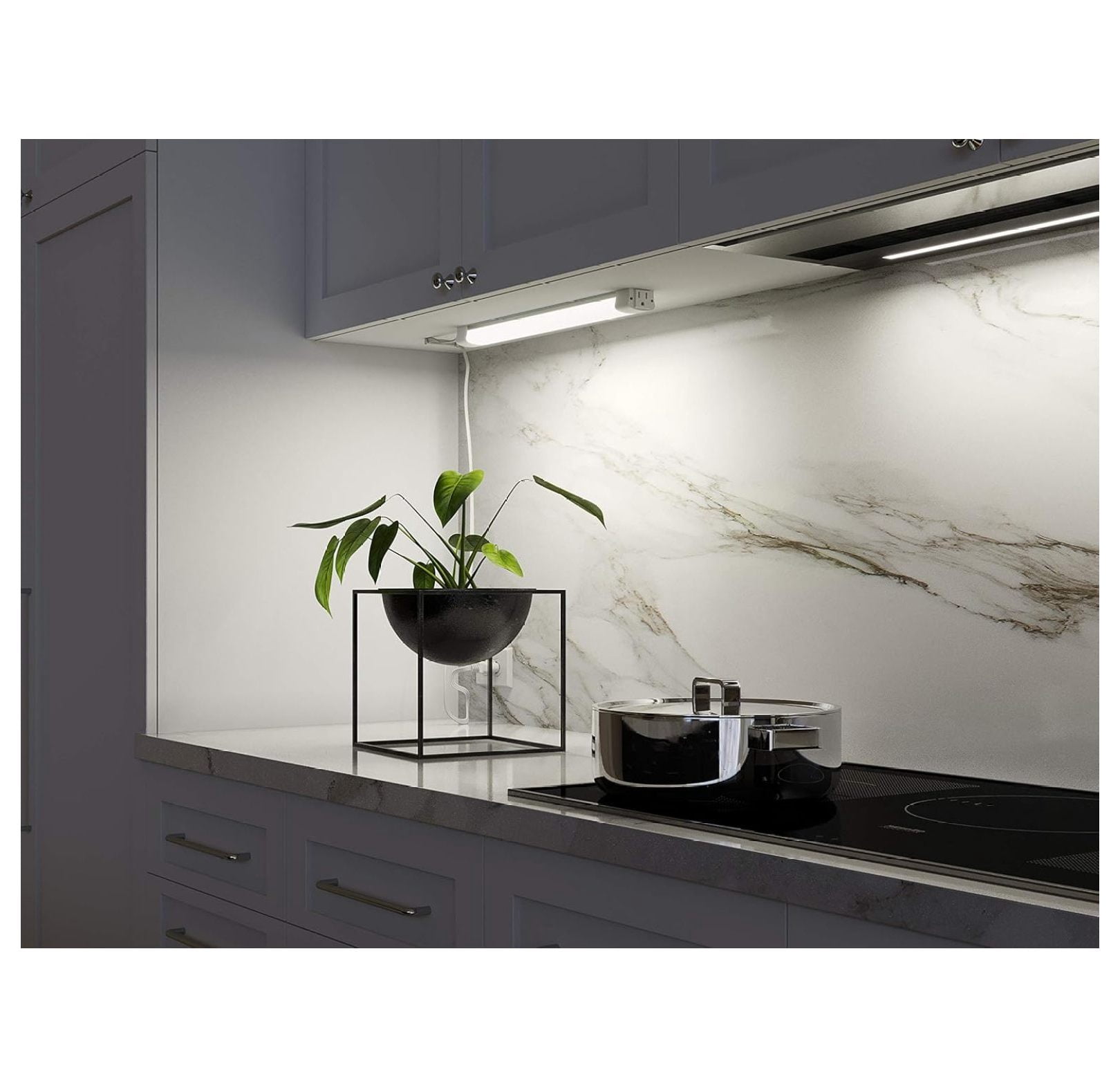 HeSLehs 18-Inch Under Cabinet Light - LED Light Bar - Linkable Outlet - Under Counter Lighting - Damp Location - 1500 Lumens - 4000K - 50,000 Hour Rated Lamp Life - IP20 - White Finish
