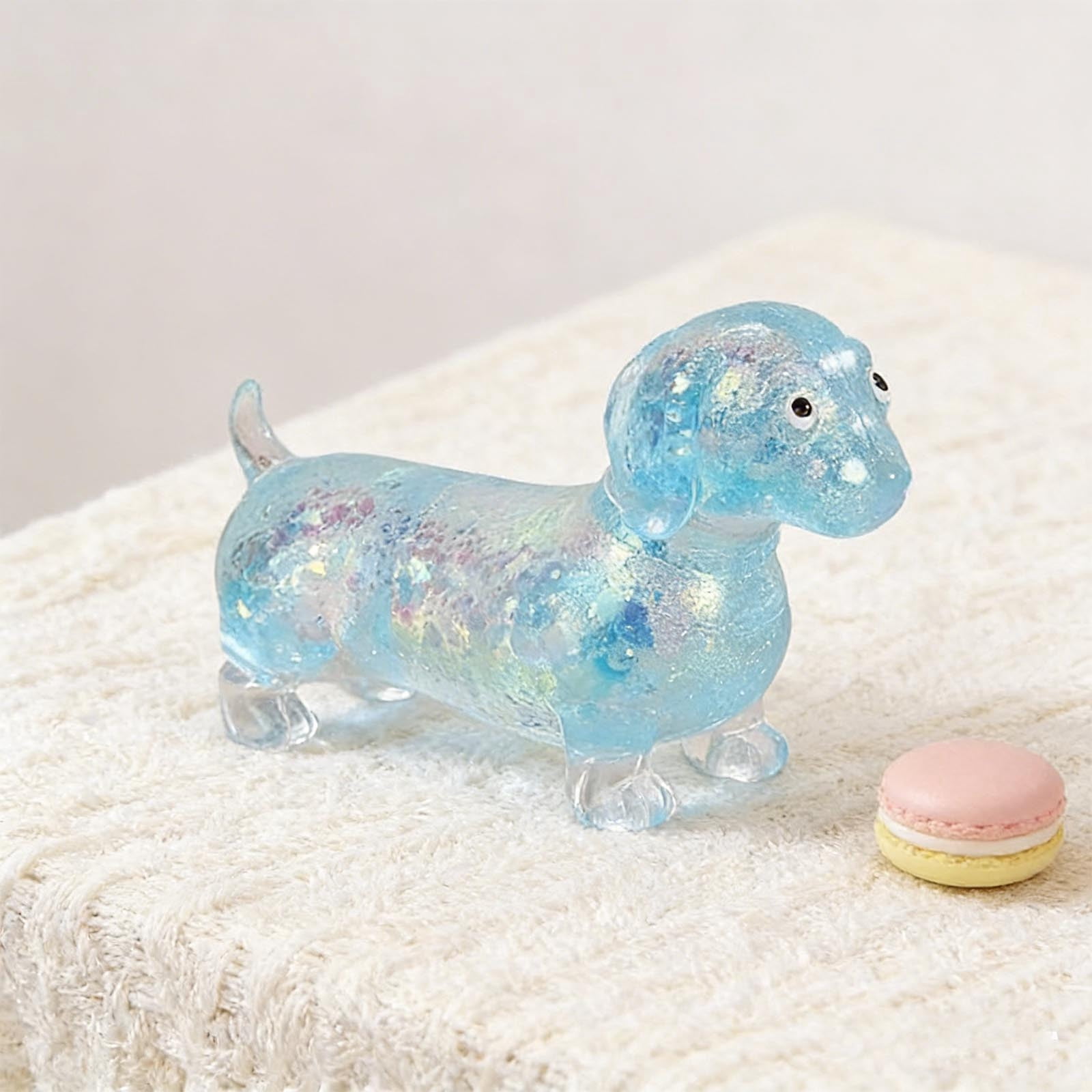4PC Dachshund Squeeze Stress, Weiner Dog Dumpling Butter Squishies Mystery Glitter Slow Rising, Blue Sparkly Sausage Dogs Gel Relief Ball Cute Soft Sparkling Weenie Sensory