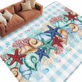 thumbnail image 2 of Summer Beach Washable Living Room Rugs 5'x8', Starfish Shell Coral Coastal Vintage Blue Plaid Low Pile Throw Large Area Rug Non-Slip Sturdy Edge Binding Carpet for Living Room Kitchen Office, 2 of 9