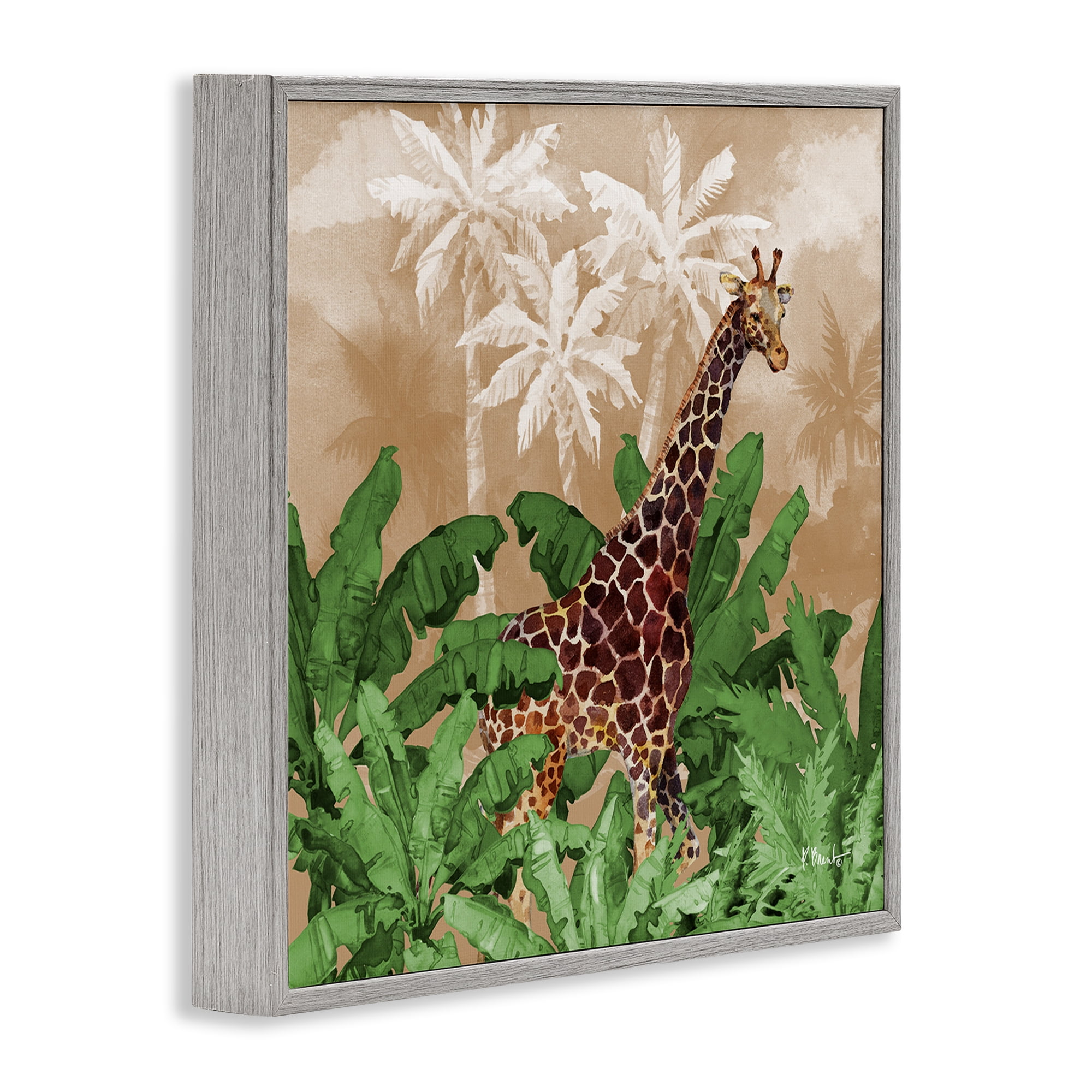 Stupell Industries Jungle Life Giraffe Animals & Insects Painting Gray Framed Art Print Wall Art, 12 x 12