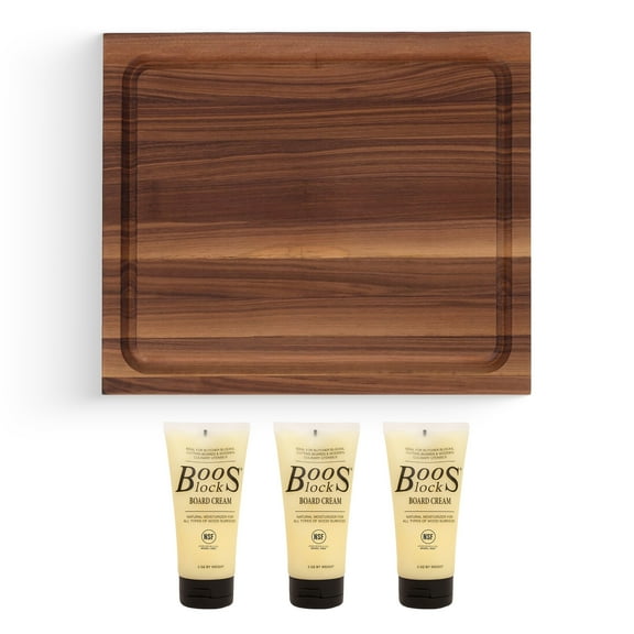 John Boos Walnut Wood Juice Groove Cutting Board w/Boos Block Cream, 3 Pack