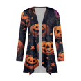 thumbnail image 6 of WTOBBY Women's Fashion Casual Halloween Printed Mid-Length Cardigan Jacket Asymmetrical Hem Cover Up Long Sleeve Open Front Lightweight Top,Saffron 2XL, 6 of 6