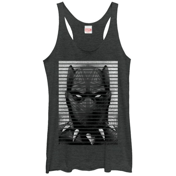 Women's Marvel Black Panther Striped Profile Racerback Tank Top Black Heather Medium