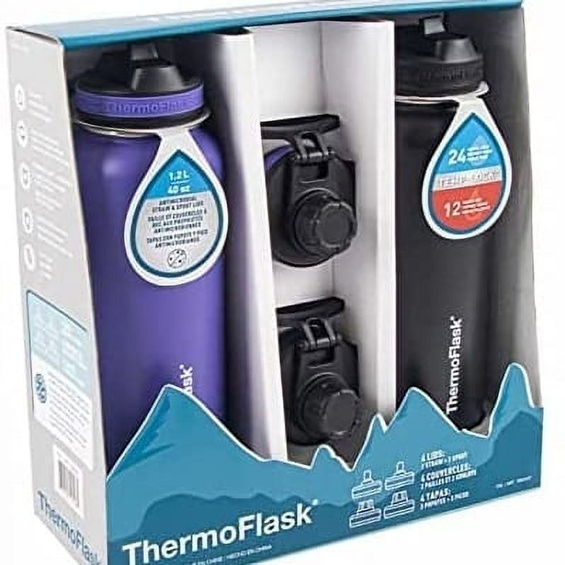 ThermoFlask Spout Straw Bottles, 2pack, 40oz (Teal & White) 