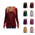 thumbnail image 1 of Womens Sparkle Top 2026 Spring Fashion Y2K Long Sleeve V Neck Loose Velvet Sequin Patchwork T Shirts Rave Outfits, 1 of 8