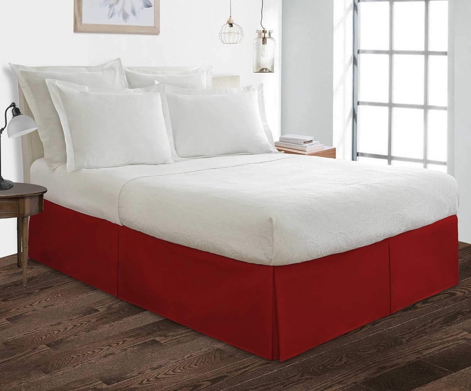 Pleated Bed Skirt for Twin-XL Size Beds - 100% Microfiber Bed Skirt, Easy Fit Upto 22" Inch - Pleated Ruffled Bed Skirt Solid Dust Ruffle - Burgundy Solid.
