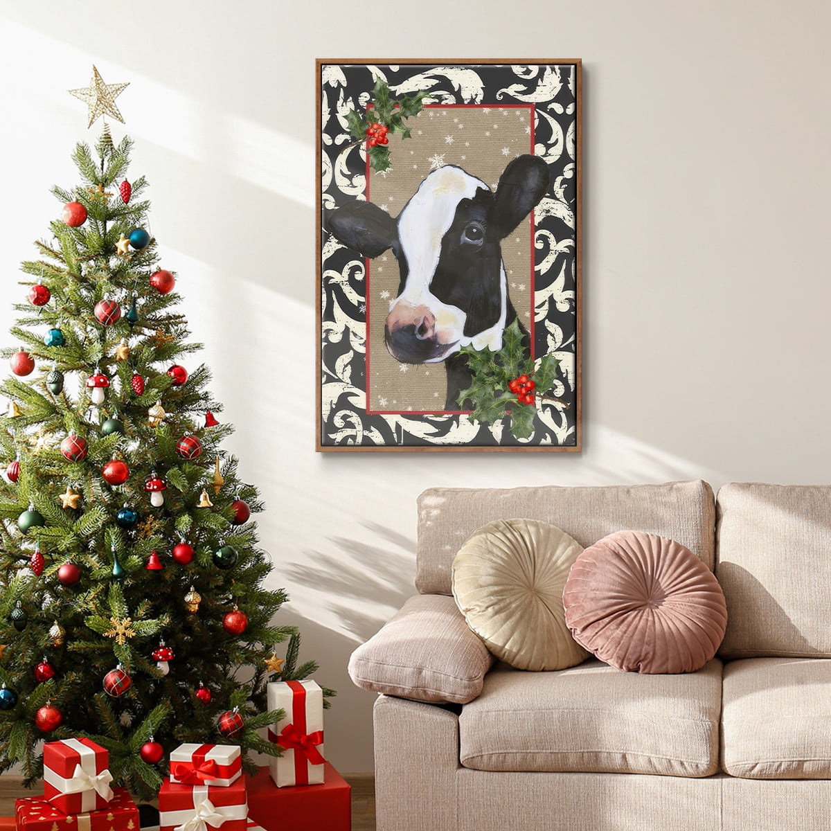 County Christmas Farm I - Framed Gallery Wrapped Holiday Canvas - 17 x 25 - Rosewood Frame