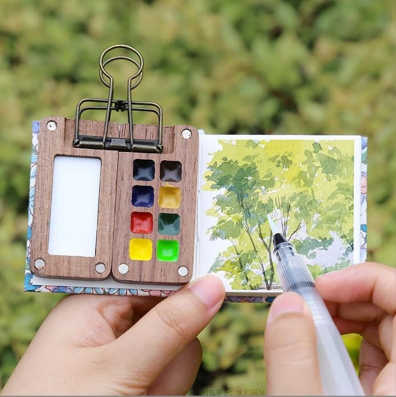 Pocket Artist Watercolor Travel Set, Travel Kit Mini Watercolor Paint Palette Set, Pocketartist Travel Set Mini Portable Watercolor Travel Set，2024 Wooden Grid Paint Palette (8 Grid Set)