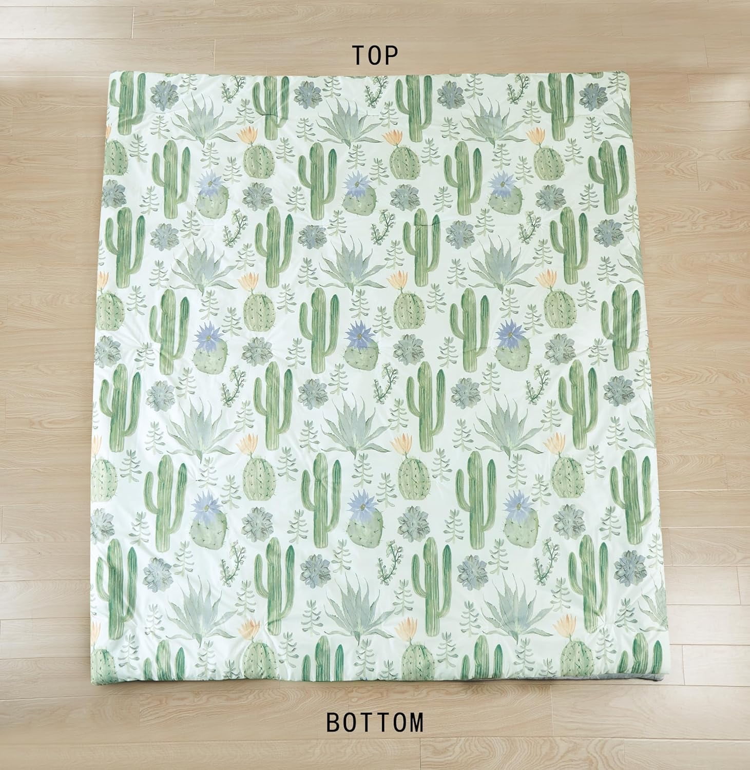 Chezmoi Collection Cereus 3-Piece Southwestern Serene Desert Comforter Set, Green Blue Cactus Succulent Plant Printed Washed Microfiber Bedding, Queen