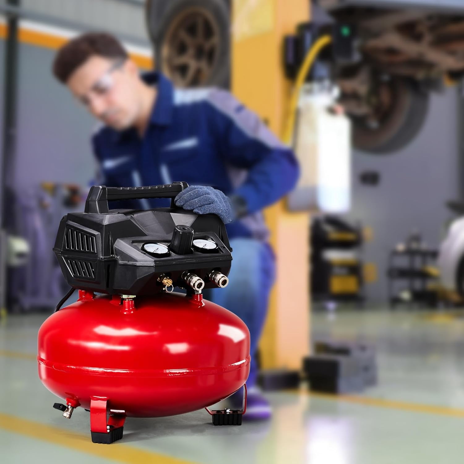 Ktaxon 6 Gallon Portable Pancake Air Compressor, 1.5HP 120V Oil-Free, 150 PSI, for Air Tools, Tires, Garage & Shop