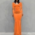 thumbnail image 2 of IROINNID Maxi Dress for Women Sexy Buttocks Round-Neck Solid Slimming Long Sleeve Dress,Orange, 2 of 8