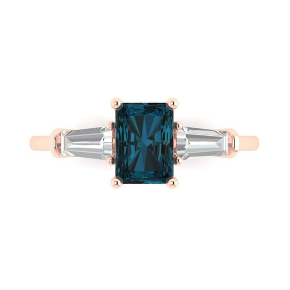 Clara Pucci 14K Rose Gold 1.5ct LondonBlueTopaz Three-Stone Ring for Women