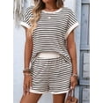thumbnail image 5 of Women'S Summer 2 Piece Sets Striped Short Sleeve T Shirts and Shorts Loungewear Matching Set Color M, 5 of 9