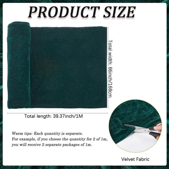 66 Inch 1.09 Yards Dark Green Vintage Soft Velvet Fabric by The Yard Crushed Velvet Fabrics Square Polyester Wide Cloth for Sewing Apparel Costume Upholstery Curtains Tablecloth DIY Craft