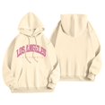 thumbnail image 4 of XIAONU Womens Hoodies Retro Letter Print Drawstring Hooded Sweatshirt With Kangaroo Pocket Drawstring Long Sleeve Fleece Lined Pullover Hoodie, 4 of 4