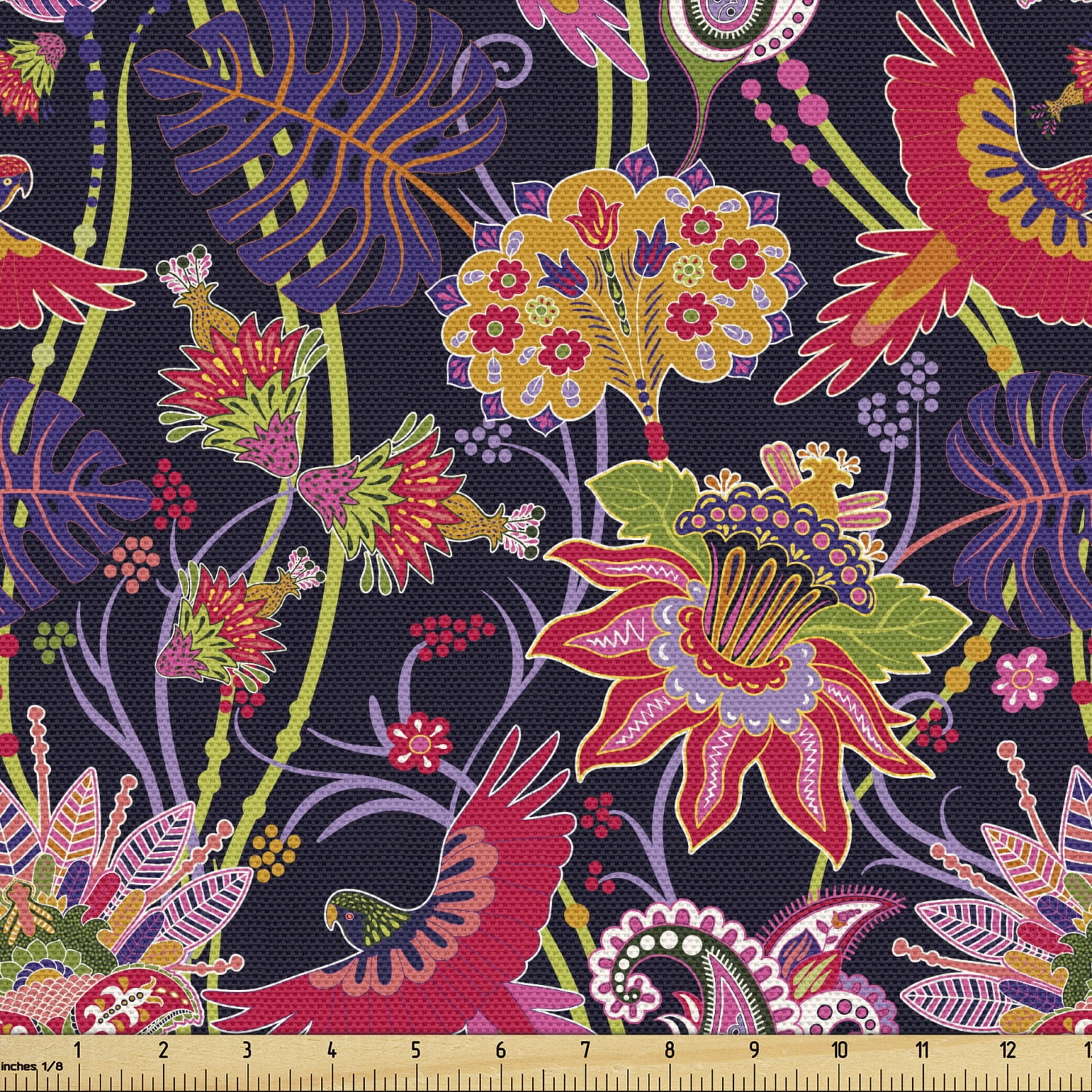 Jacobean Sofa Upholstery Fabric by the Yard, Illustration of Floral