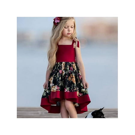 

Floral Maxi Dress for Girls Toddler Long Sweet Printed Irregular Hem Rotating Bow Sling Dress