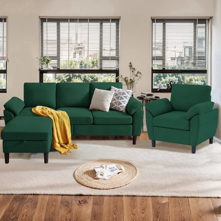 Pingliang Home Living Room Furniture Set, Sectional Sofa Couch with Storage Ottoman and Accent Chair,Modern Linen 3 Seater Small L Shaped Couch with Single Chair for Living Room, Office, Apartment