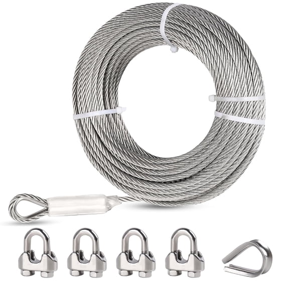 Tootaci 1/2" 23000lbs Stainless Steel Wire, 25FT Wire Rope Kit Heavy Duty, 7x19 Strands Cable for Yard Zipline, Winch, Boat Lifts