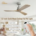 thumbnail image 3 of Sofucor 52 Inch Solid Wood Ceiling Fan and Remote,3-year warranty Noiseless White,Outdoor Indoor Modern 3 Blade Ceiling Fans for Bedroom Living Room Farmhouse Patio, 3 of 11