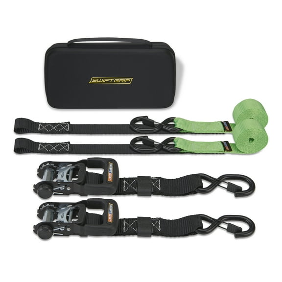 Ratchet Straps Heavy Duty Tie Downs, (2) 1.5"x 8' Heavy Duty Ratchet Strap with Integrated Soft Tie Hook, UTV Tie Down Straps, Motorcycle Tie Down Straps, Padded Handles & Coated Chromoly Hooks(Green)
