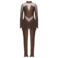 thumbnail image 3 of Sholeno Girls Full Body Figure Skating Jumpsuit Long Sleeve Mesh Skirted Gymnastics Dance Leotard Brown 10, 3 of 5