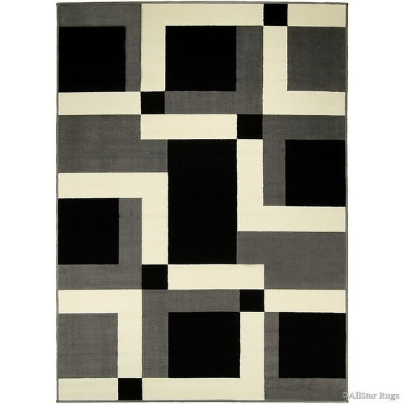 AllStar Rugs Geometric Abstract Formal Grey Area Rug, 62.2 in, Durable Polypropylene