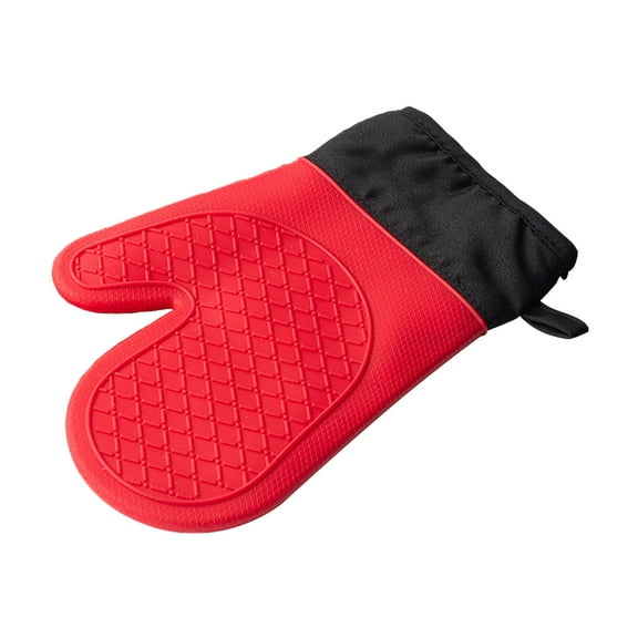 Red Thick Heat Resistant Silicone Oven Gloves, Kitchen Baking Mitts For Microwave, Grilling, Cooking, Heat Protection For Hands, 10.8 X 5.3In, 0.47Lb
