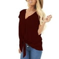 thumbnail image 4 of Pompotops Femmes Solide Col V Manches Courtes Lâches T-Shirt Blouse Tops, 4 of 9