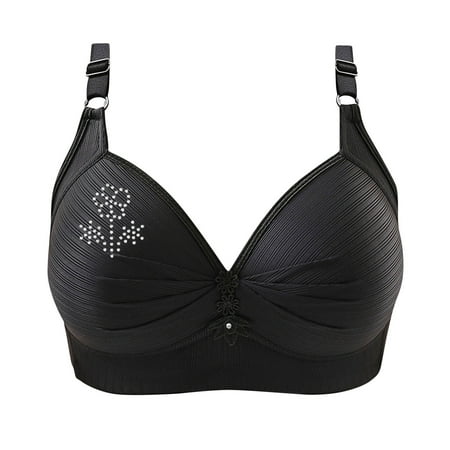 Womens Plus Size Bra Woman s Rhinestone Printing Gathe Together Push up Daily Bra Underwear No Rims Smoothing Bra Seamless Underwire T-Shirt Bra Black XS