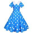 thumbnail image 3 of Elainilye Fashion Womens Dresses Court Contrast High Collar Polka Dotted Large Dress Formal Dress,Blue, 3 of 8