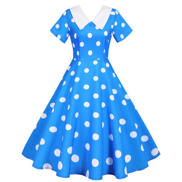 TIMIFIS Women Short Sleeve 1950s Retro Vintage Cocktail Party Swings Dress Polka Audrey Dress Casual Sundress A-Line Work Dress Wedding Guest Dresses ummer