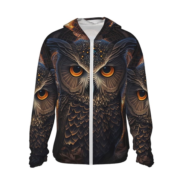 Fotbe Classical Style Brown Owl Chaqueta con Protección Solar UPF 50+ para Hombre y Mujer, Camisa con Capucha y Bolsillos-Medium