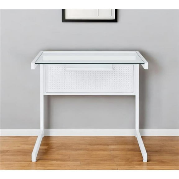 HomeRoots 524928 33 in. Clear & White Glass & Stainless Steel Writing Desk