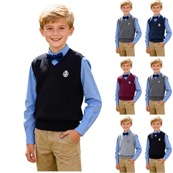 Mceream Boys Girls V Neck Sweater Vest Casual Soft Cotton Knitted Sleeveless School Uniform Vests Fall Spring Back to School Outfits Clothes Camisas De Uniformes Para NiñOs 2-15 Years
