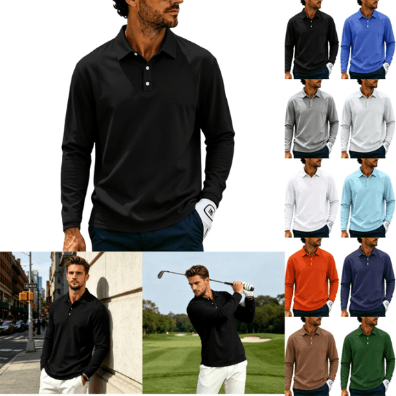 OIOLOYJM Men's Long Sleeve Polo Shirts for Men Lightweight Breathable Sun Protection Workout Hiking Golf Shirts Outdoor Casual Basic Collared Business Work Shirts Black L
